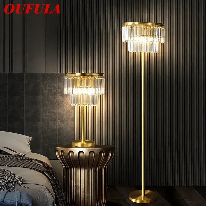 Crystal Brass Floor Lamp in Living Room Gold