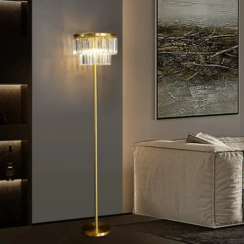 Crystal Brass Floor Lamp in Living Room Gold