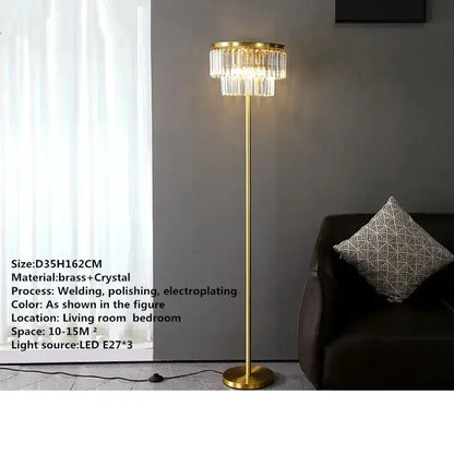 Crystal Brass Floor Lamp in Living Room Gold