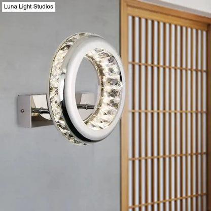 Modern crystal chrome LED ring wall sconce by Decorbites for living room on Tampa Home & Garden Store