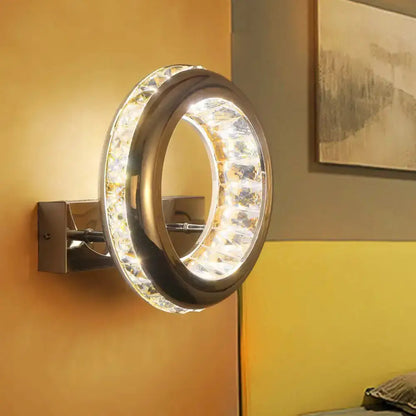 Modern crystal chrome LED ring wall sconce with crystal accents by Decorbites for living room on Tampa Home & Garden Store