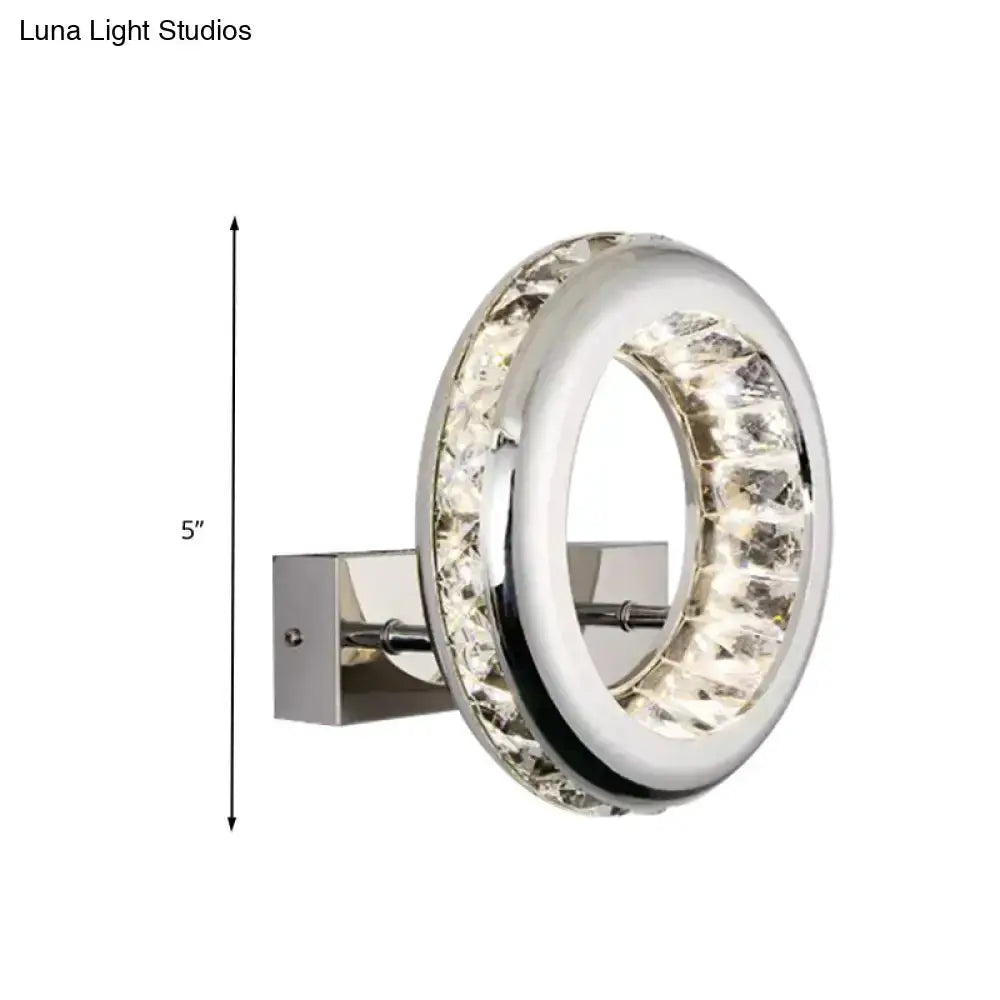Modern crystal chrome ring sconce; crystal accents, LED ring, Decorbites on Tampa Home & Garden Store
