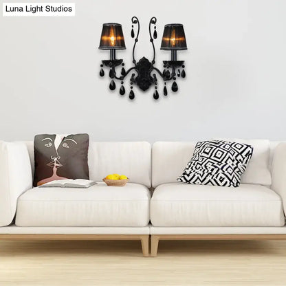 Black crystal wall sconce with cast iron shade, two-light Decorbites on Tampa Home & Garden Store
