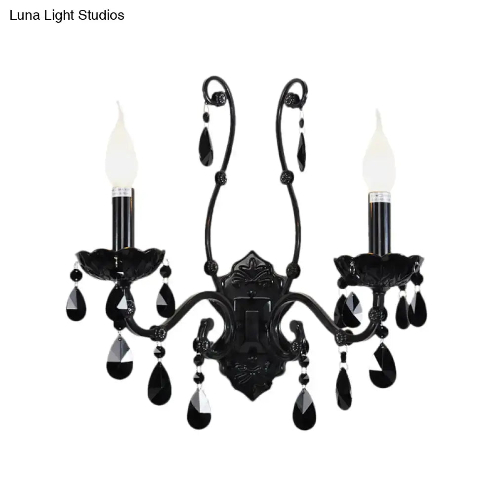 Black crystal wall sconce with cast iron shade and crystal drops, Decorbites on Tampa Home & Garden Store