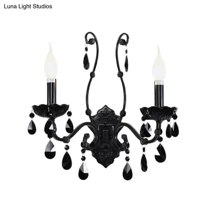 Black crystal wall sconce with cast iron shade and crystal drops, Decorbites on Tampa Home & Garden Store