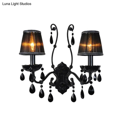 Black crystal wall sconce with cast iron; two lamps, hanging teardrop crystals, Decorbites on Tampa Home & Garden Store