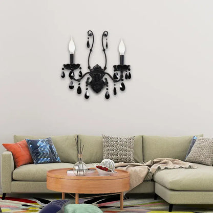 Black crystal two-arm wall sconce with cast-iron shade by Decorbites on Tampa Home & Garden Store