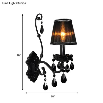 Decorbites black crystal wall sconce with cast iron shade, 16in tall, 10in wide on Tampa Home & Garden Store