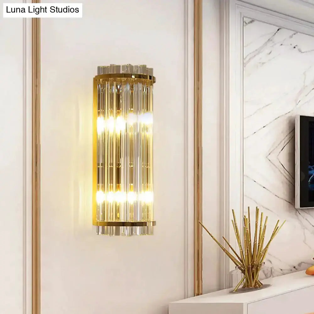 Decorbites modern crystal gold finish wall sconce with vertical glass prisms for bedroom lighting on Tampa Home & Garden Store