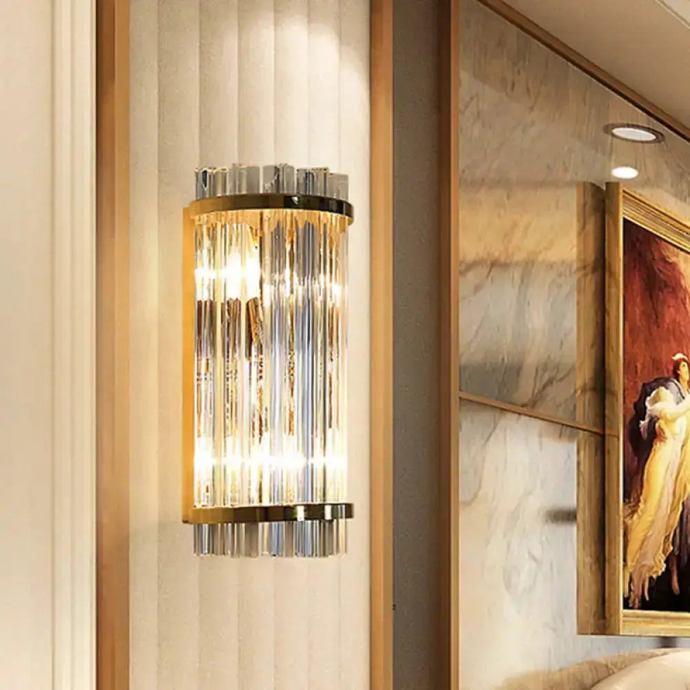 Modern crystal gold finish wall sconce with vertical prisms for bedroom lighting Decorbites on Tampa Home & Garden Store