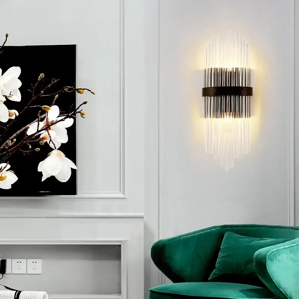 Crystal Prism Wall Sconce with square backplate, clear prisms, Decorbites on Tampa Home & Garden Store