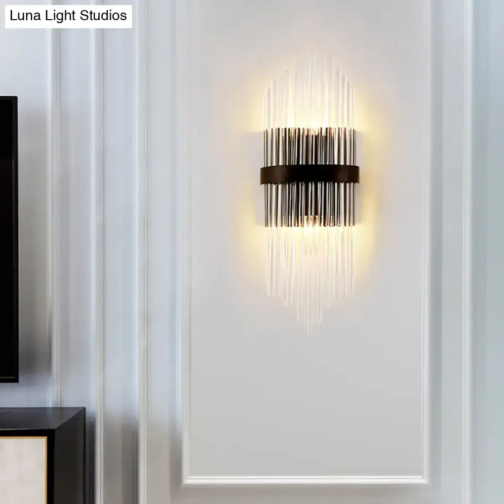 Crystal Prism Wall Sconce with square backplate, clear prisms and bronze band by Decorbites on Tampa Home & Garden Store