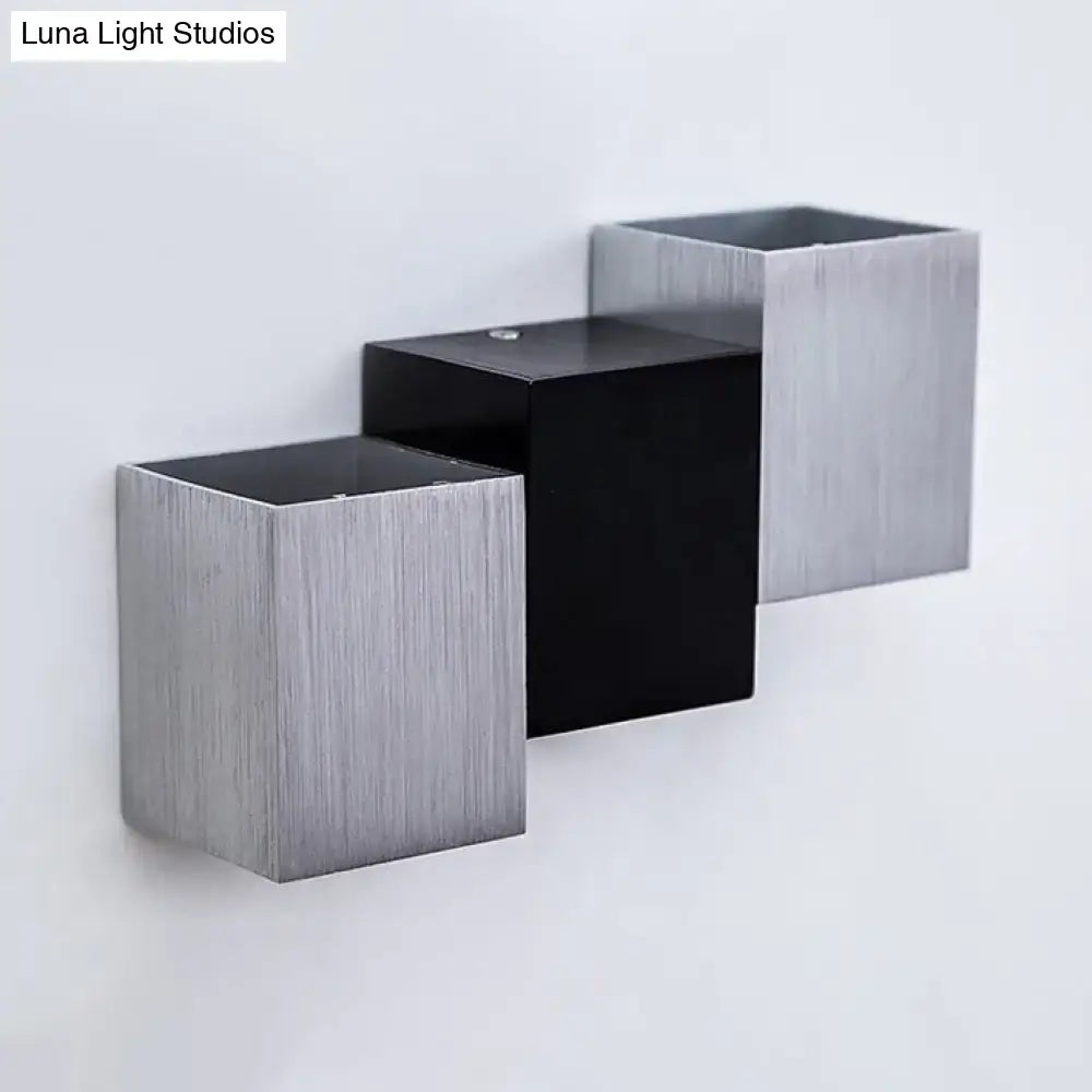 Decorbites Silver Black Wall Sconce with brushed silver cubes and black center, wall mount on Tampa Home & Garden Store