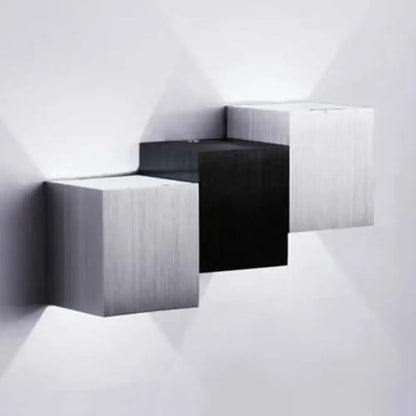 Silver Black Wall Sconce with three-block brushed metal cubes by Decorbites on Tampa Home & Garden Store