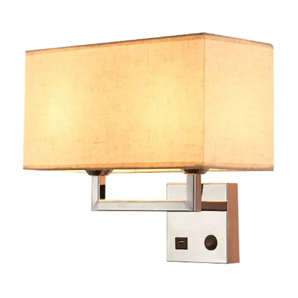 Beige fabric wall sconce with chrome rectangular arm and square base by Decorbites on Tampa Home & Garden Store