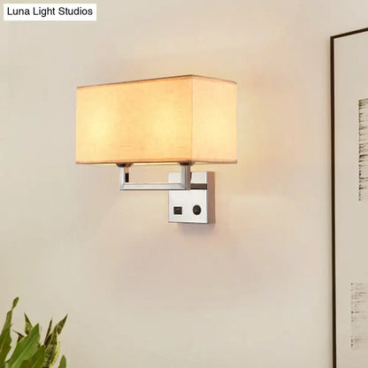 Beige fabric wall sconce with chrome square mount by Decorbites on Tampa Home & Garden Store
