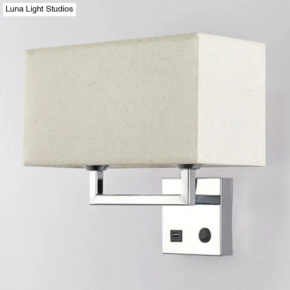 Beige fabric wall sconce with chrome square arm and rectangular shade by Decorbites on Tampa Home & Garden Store