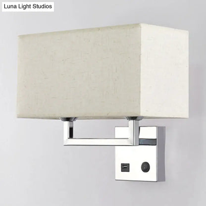 Beige fabric wall sconce with chrome square arm and rectangular shade by Decorbites on Tampa Home & Garden Store