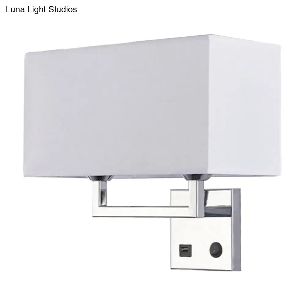 Beige fabric wall sconce with chrome square frame, USB port and dimmer by Decorbites on Tampa Home & Garden Store