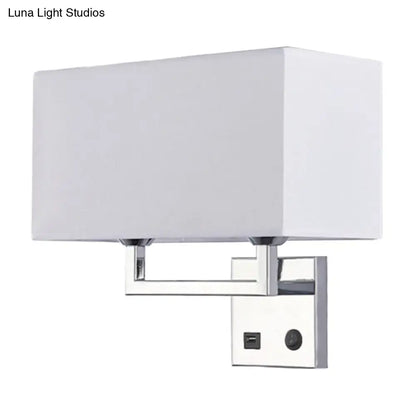 Beige fabric wall sconce with chrome square frame, USB port and dimmer by Decorbites on Tampa Home & Garden Store