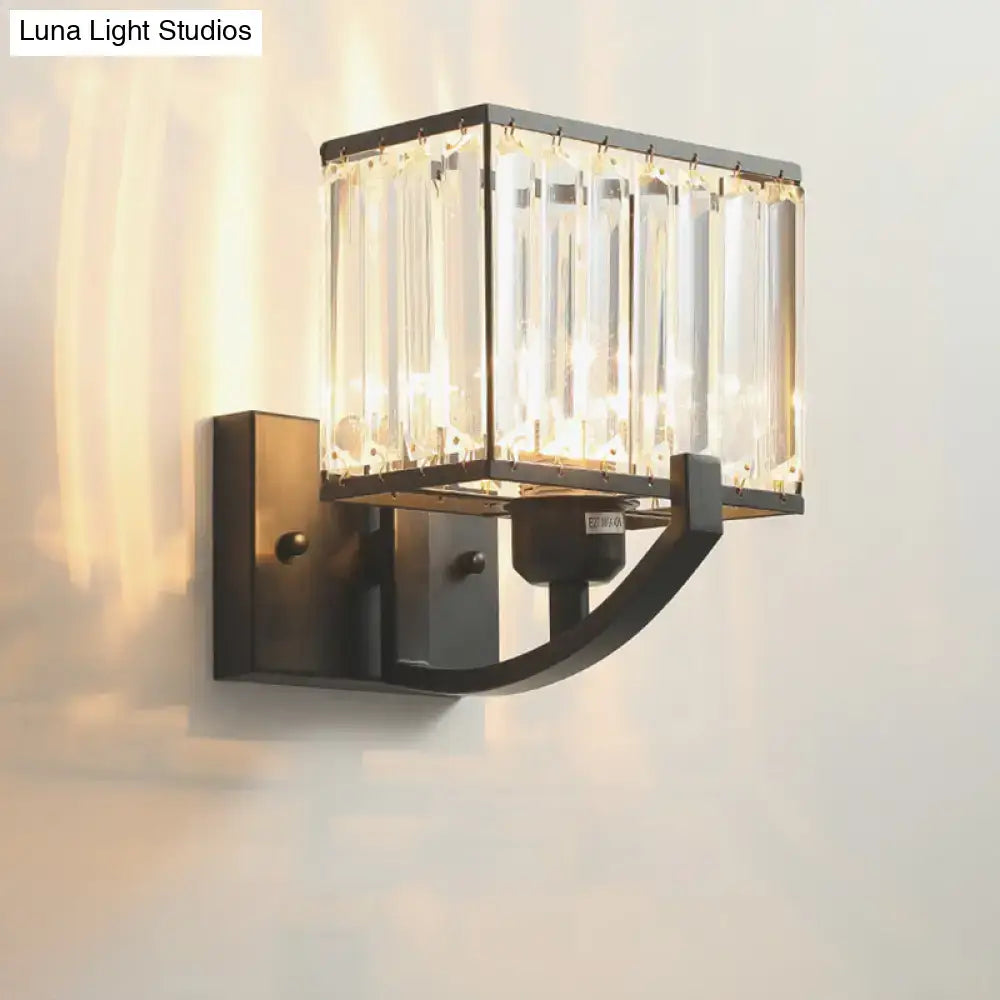 Crystal Wall Sconce Light by Decorbites with black metal frame and crystal prisms on Tampa Home & Garden Store