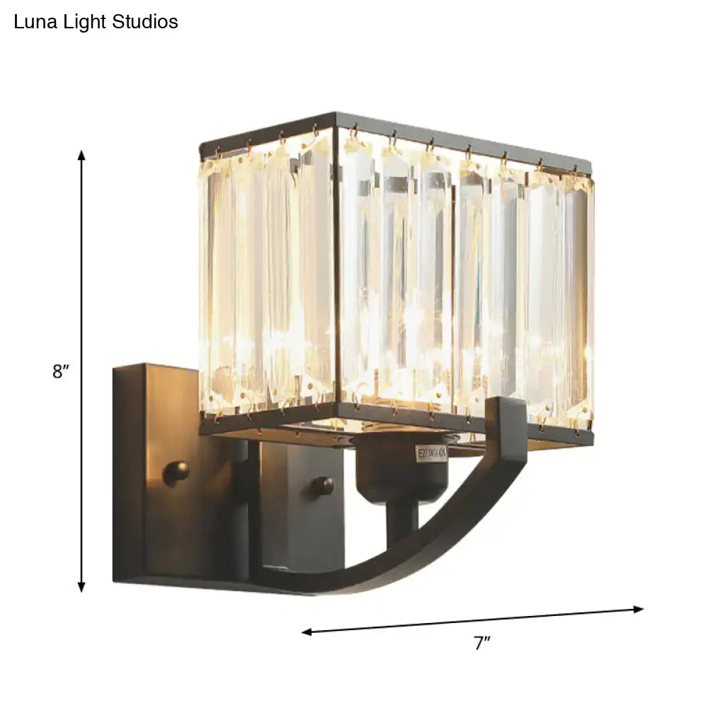 Crystal wall sconce light with dark bronze frame and clear prisms 8 in tall by 7 in wide on Tampa Home & Garden Store