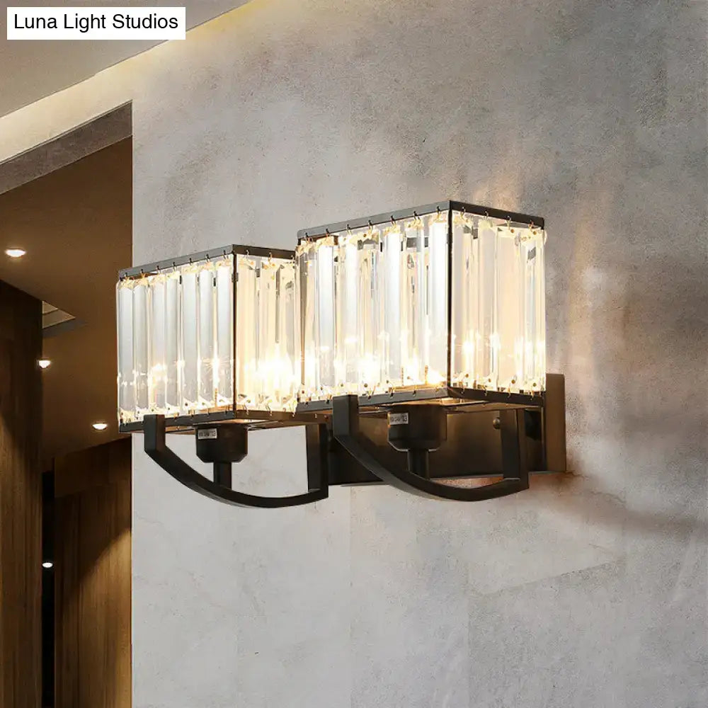 Crystal Wall Sconce Light by Decorbites with twin rectangular glass panels and black metal frame on Tampa Home & Garden Store