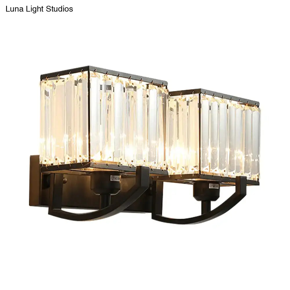 Crystal Wall Sconce Light by Decorbites with glass panels and black metal mount on Tampa Home & Garden Store
