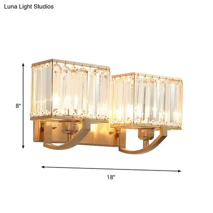 Crystal Wall Sconce Light with gold finish and crystal prisms, dual lamps 18in wide on Tampa Home & Garden Store