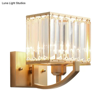 Crystal Wall Sconce Light brass with glass crystal panels, square wall lantern Decorbites on Tampa Home & Garden Store