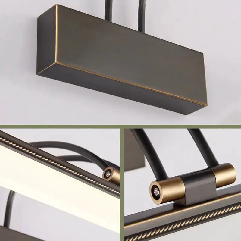 Modern dark bronze LED vanity wall light with brass end caps and rope edge on Tampa Home & Garden Store