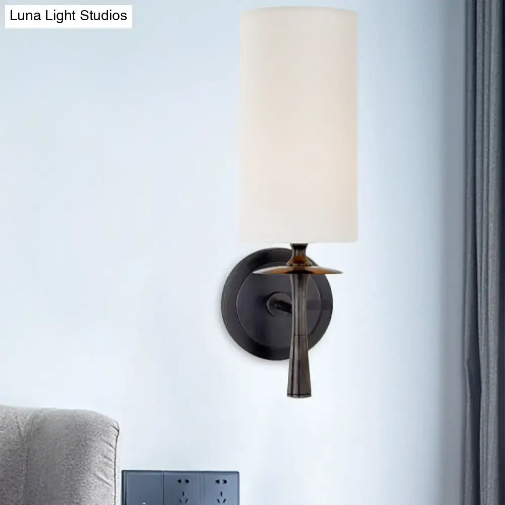 Bronze White Glass Wall Sconce with dark backplate and tall white shade Decorbites on Tampa Home & Garden Store