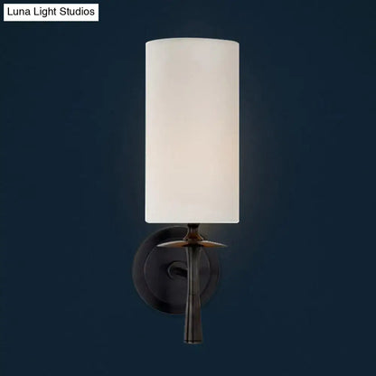 Bronze White Glass Wall Sconce by Decorbites with dark backplate and tall shade on Tampa Home & Garden Store