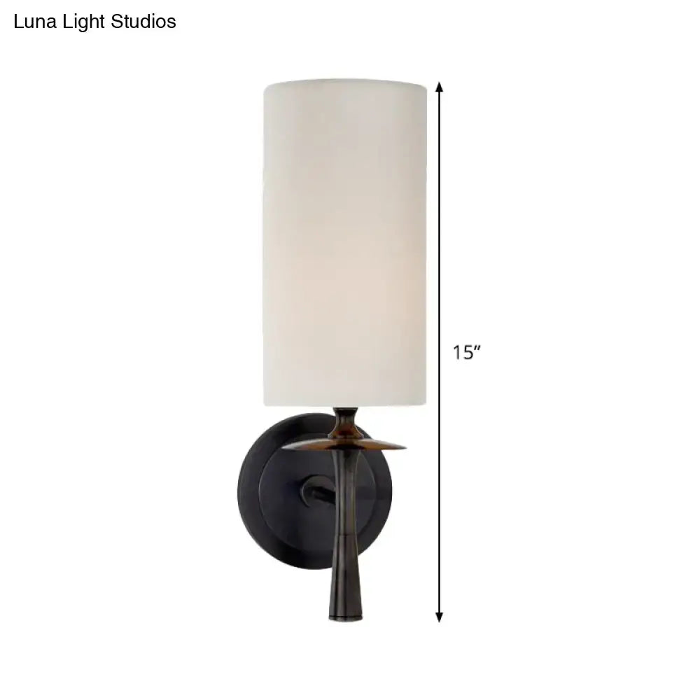 Bronze White Glass Wall Sconce with tall cylindrical shade, single-light fixture on Tampa Home & Garden Store