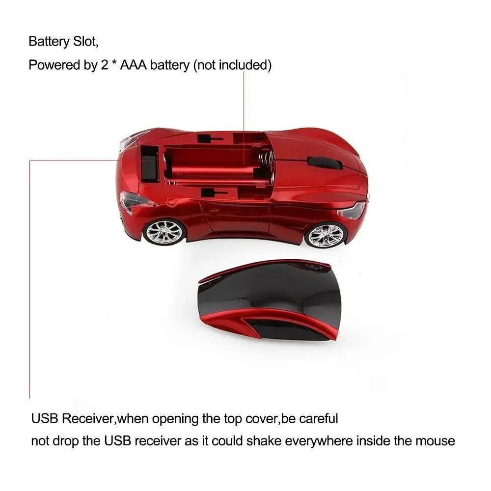 Stevvex red sport car shaped wireless mouse, 1600DPI optical with detachable shell, USB receiver on Tampa Home & Garden Store