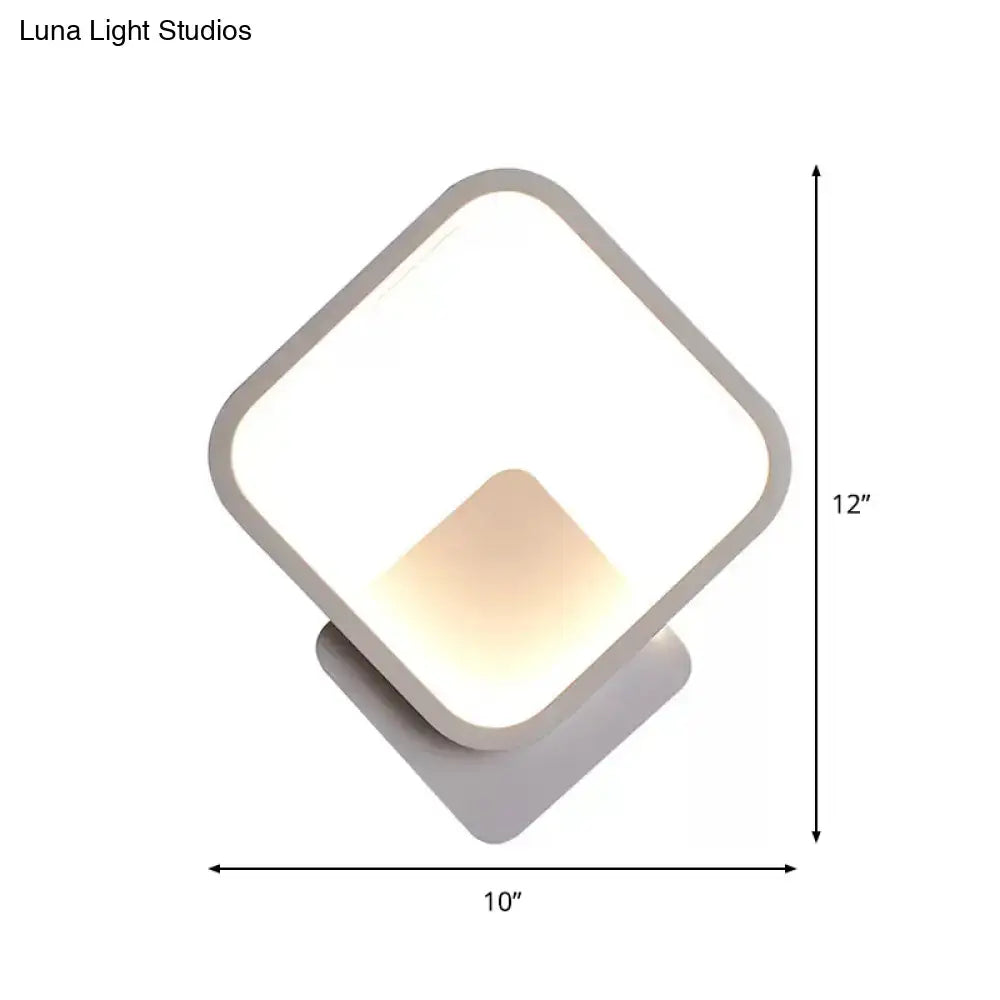 White LED Fillet Square Ring Acrylic Sconce Light - Wall Mounted Lamp in Warm/White Light, 10"/12" Wide