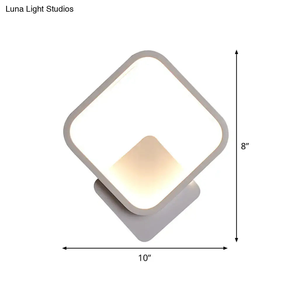 White LED Fillet Square Ring Acrylic Sconce Light - Wall Mounted Lamp in Warm/White Light, 10"/12" Wide