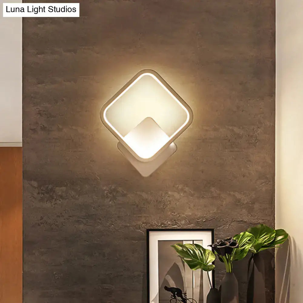 White LED Fillet Square Ring Acrylic Sconce Light - Wall Mounted Lamp in Warm/White Light, 10"/12" Wide