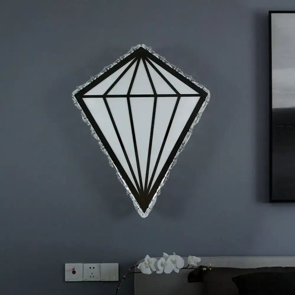 White Diamond Wall Light by Decorbites, diamond-shaped wall sconce with black metal frame and frosted glass panels on Tampa Home & Garden Store