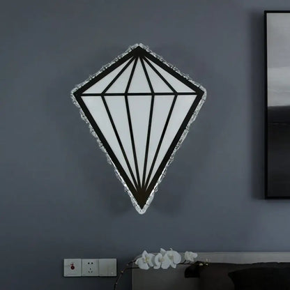 White Diamond Wall Light by Decorbites, diamond-shaped wall sconce with black metal frame and frosted glass panels on Tampa Home & Garden Store