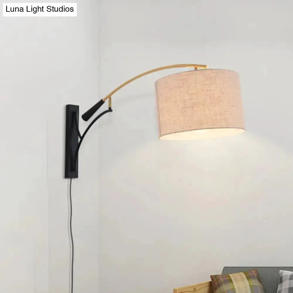 Modern Drum Shade Wall Lamp In Flaxen Coffee