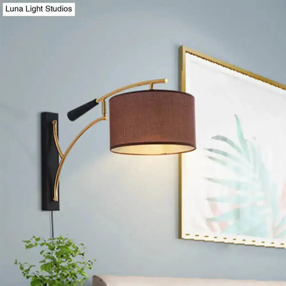 Modern Drum Shade Wall Lamp In Flaxen Coffee