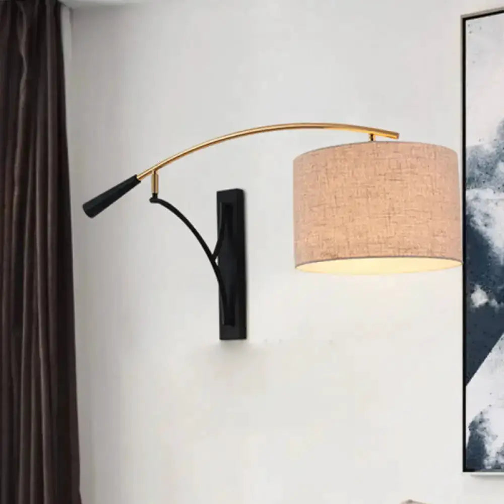 Modern Drum Shade Wall Lamp In Flaxen Coffee