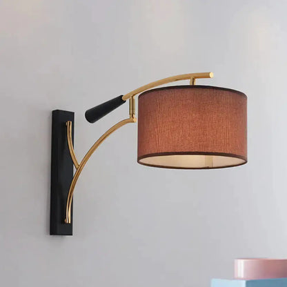 Modern Drum Shade Wall Lamp In Flaxen Coffee