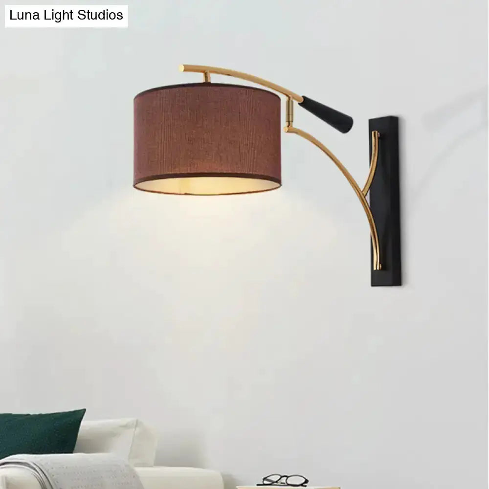 Modern Drum Shade Wall Lamp In Flaxen Coffee