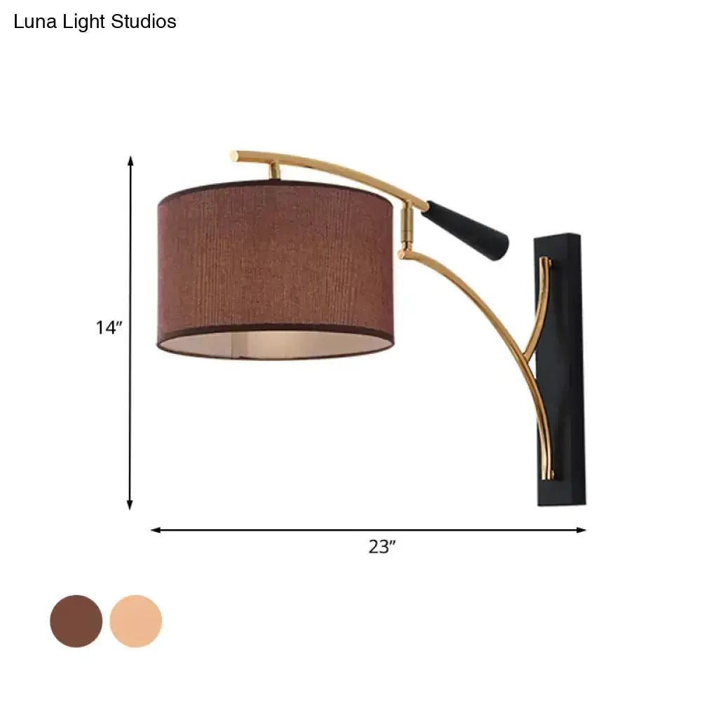 Modern Drum Shade Wall Lamp In Flaxen Coffee