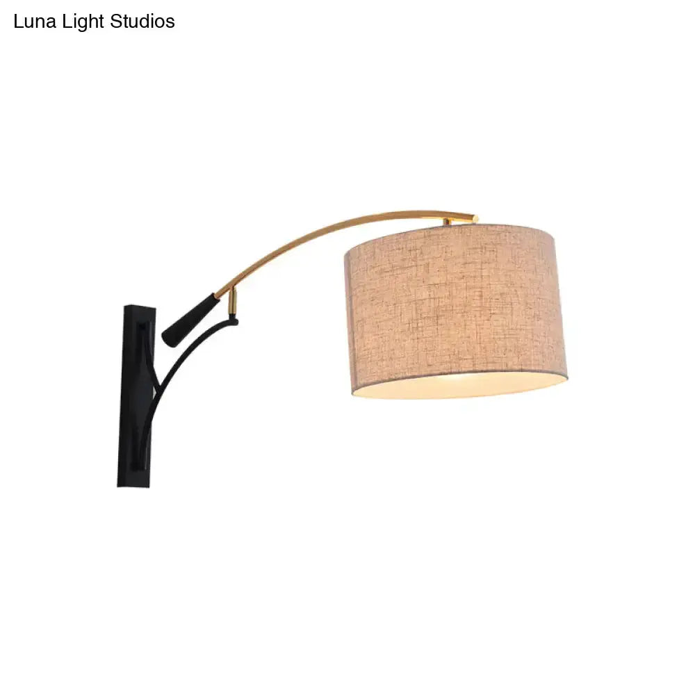 Modern Drum Shade Wall Lamp In Flaxen Coffee