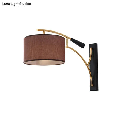 Modern Drum Shade Wall Lamp In Flaxen Coffee