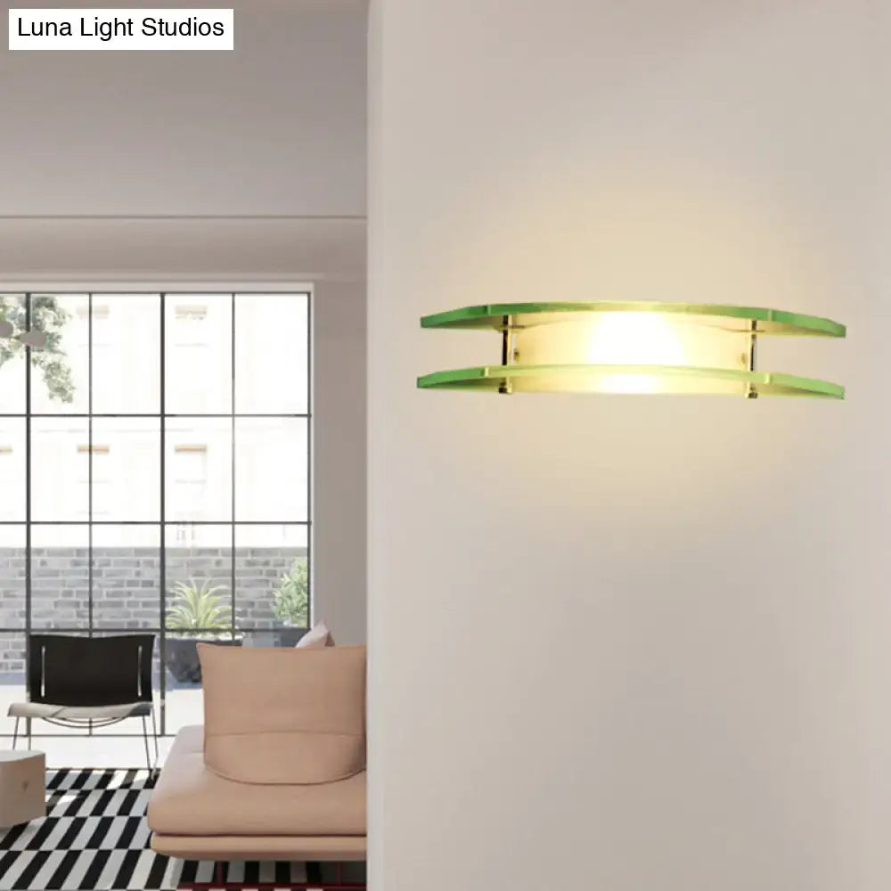 Decorbites Chrome Dual Arc Wall Sconce with green glass bands on Tampa Home & Garden Store