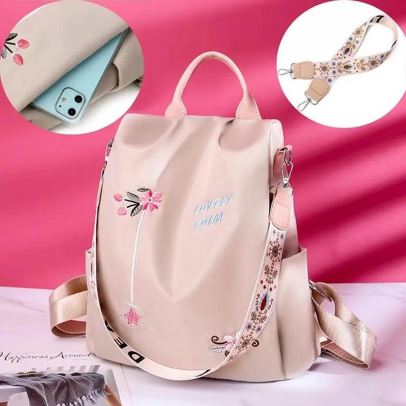 Backpack Stevvex waterproof women's anti-theft bag blush pink with floral strap on Tampa Home & Garden Store